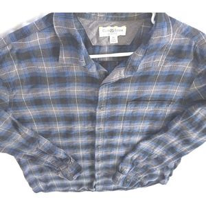 Club Room Slim Fit Indigo Plaid Blue Long-sleeved Shirt Men Size XL 100%‎ Cotton